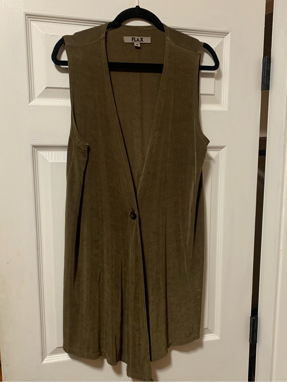 FLAX Olive Sleeveless V-Neck Long Vest